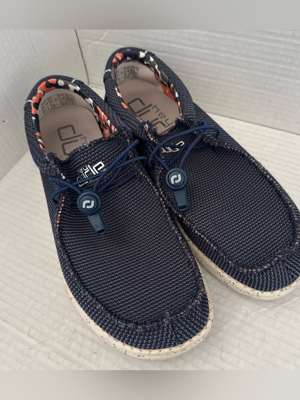 Hey Dude Wally Sox Blue Multi Knit Slip On Loafers Men’s Size 10 Lightweight